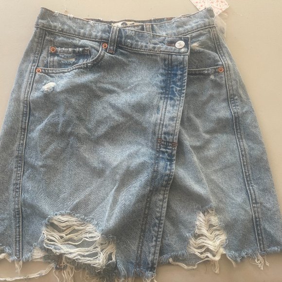 Free People Women's Parker Wrap Denim Miniskirt | Size 26 - Ski Light - Picture 1 of 3